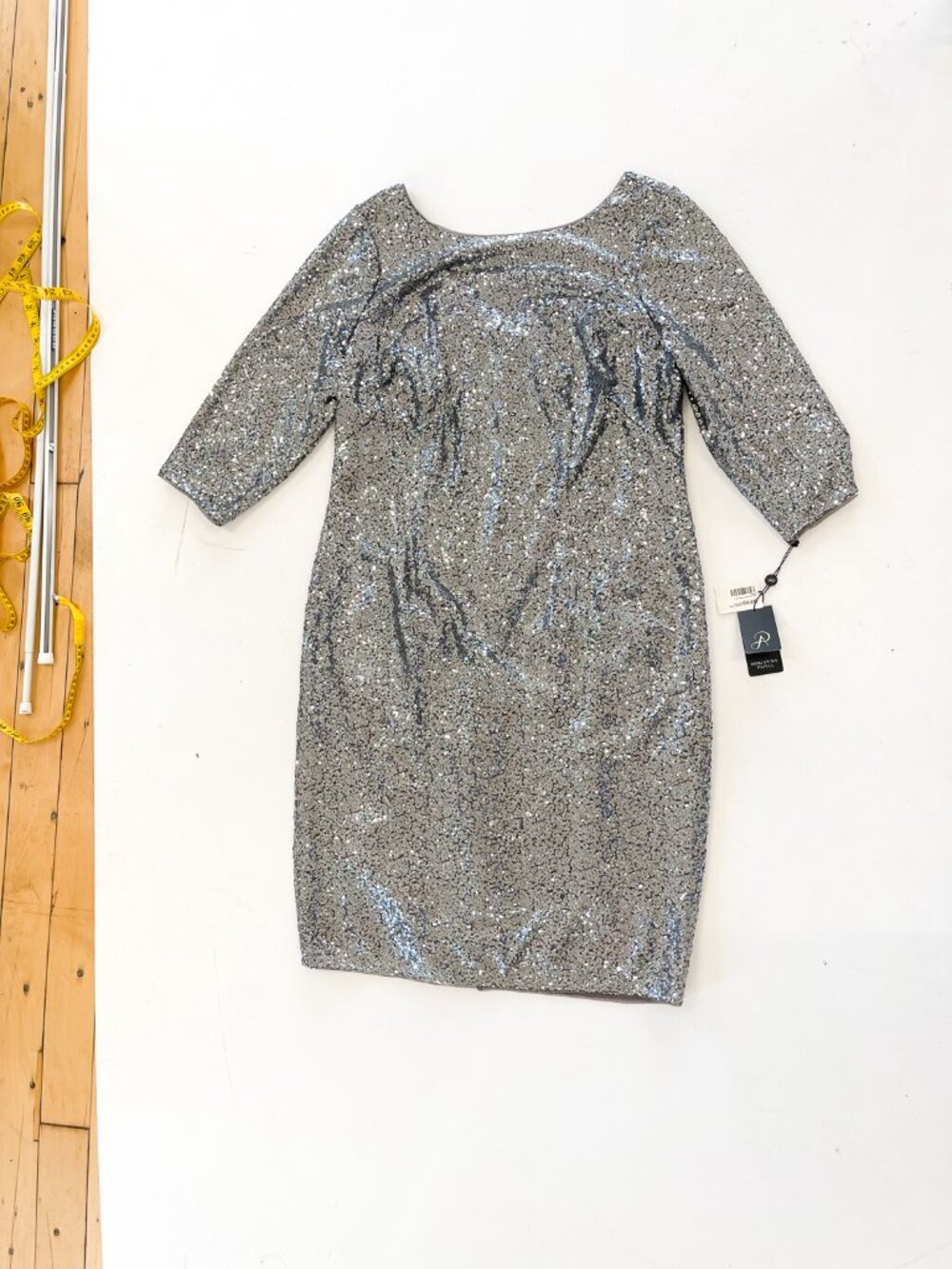 Adrianna Papell size 16w Silver Sheath Dress - Picture 6 of 9